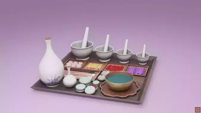 Traditional Eastern Beauty and Makeup Set  3D model