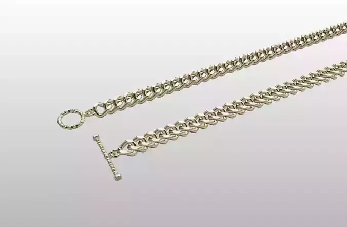 Curb Chain Necklace 3D Model Toggle Clasp Ready for 3DPrinting 3D print model