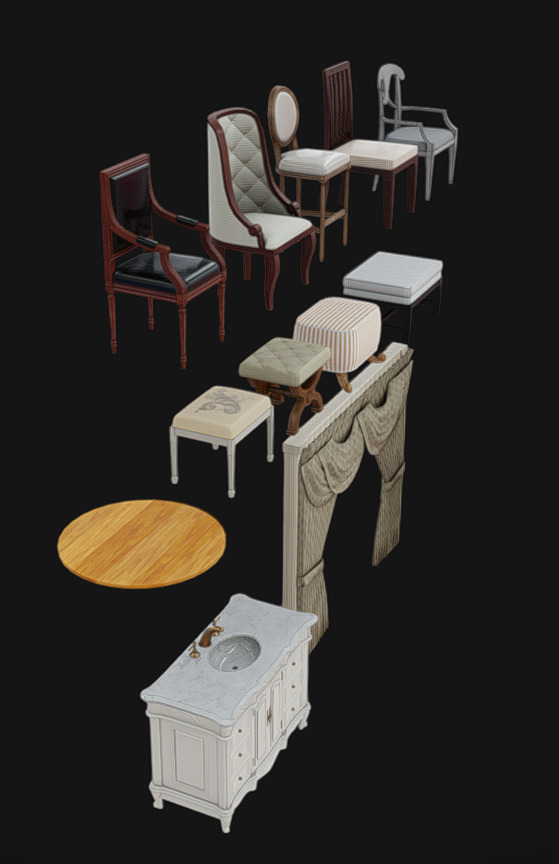 Furniture Pack 12 Low-poly 3D model_4