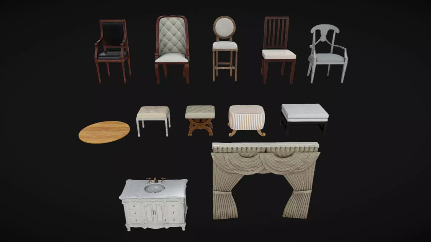 Furniture Pack 12 Low-poly 3D model_0