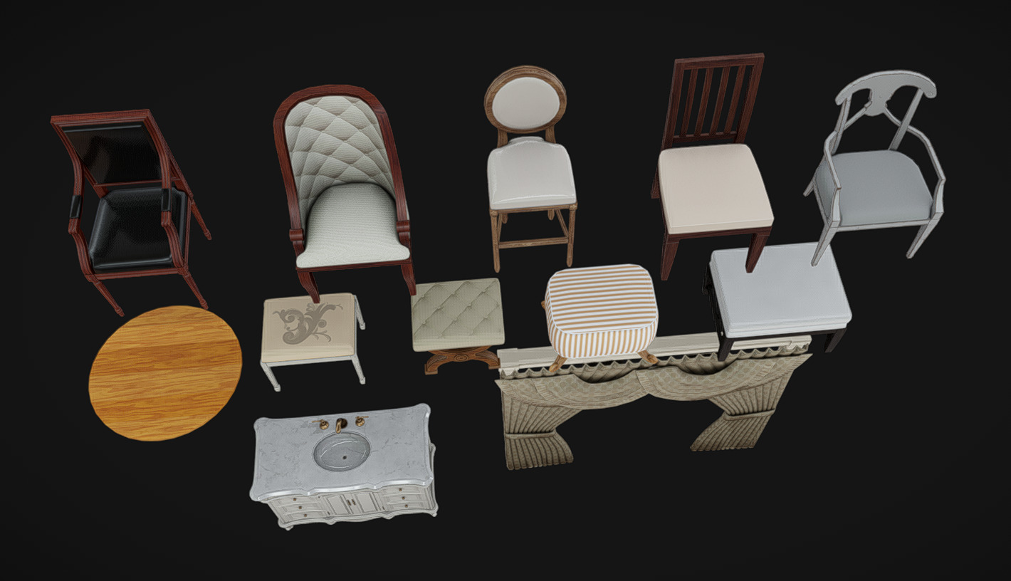Furniture Pack 12 Low-poly 3D model_3