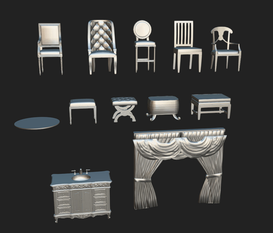 Furniture Pack 12 Low-poly 3D model_13