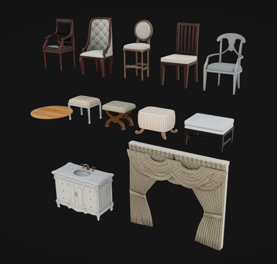 Furniture Pack 12 Low-poly 3D model_2