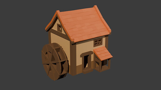 Low Poly Watermill 3D Model Low-poly 3D model