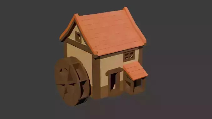 Low Poly Watermill 3D Model