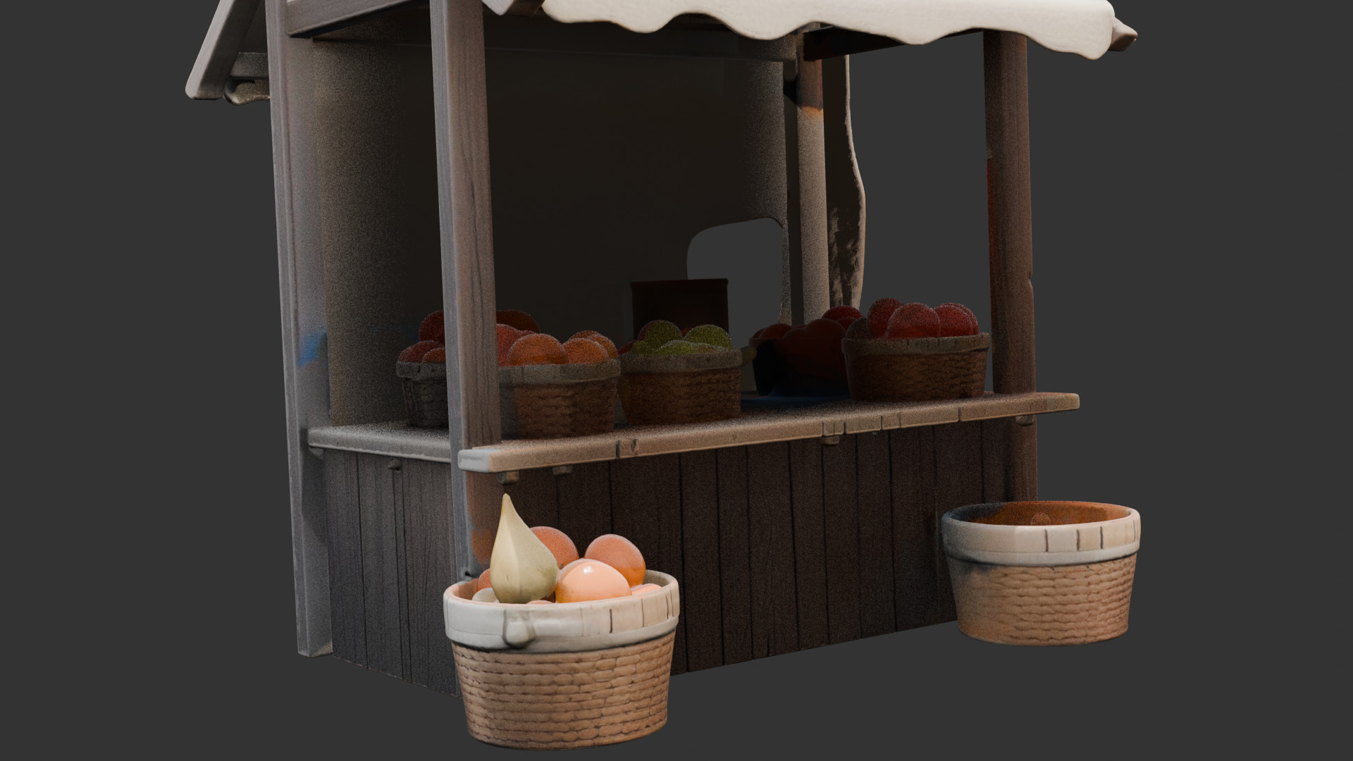 Medieval Market Stall Filled with Fresh Fruit Low-poly 3D model_2