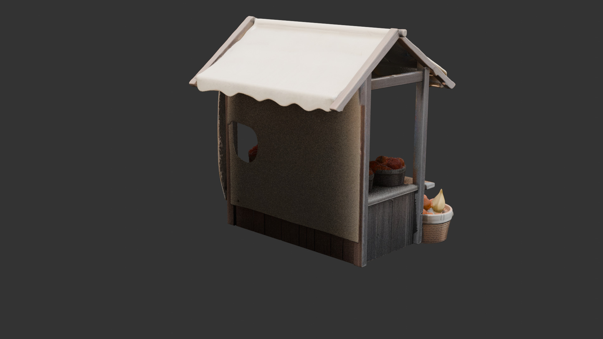 Medieval Market Stall Filled with Fresh Fruit Low-poly 3D model_3
