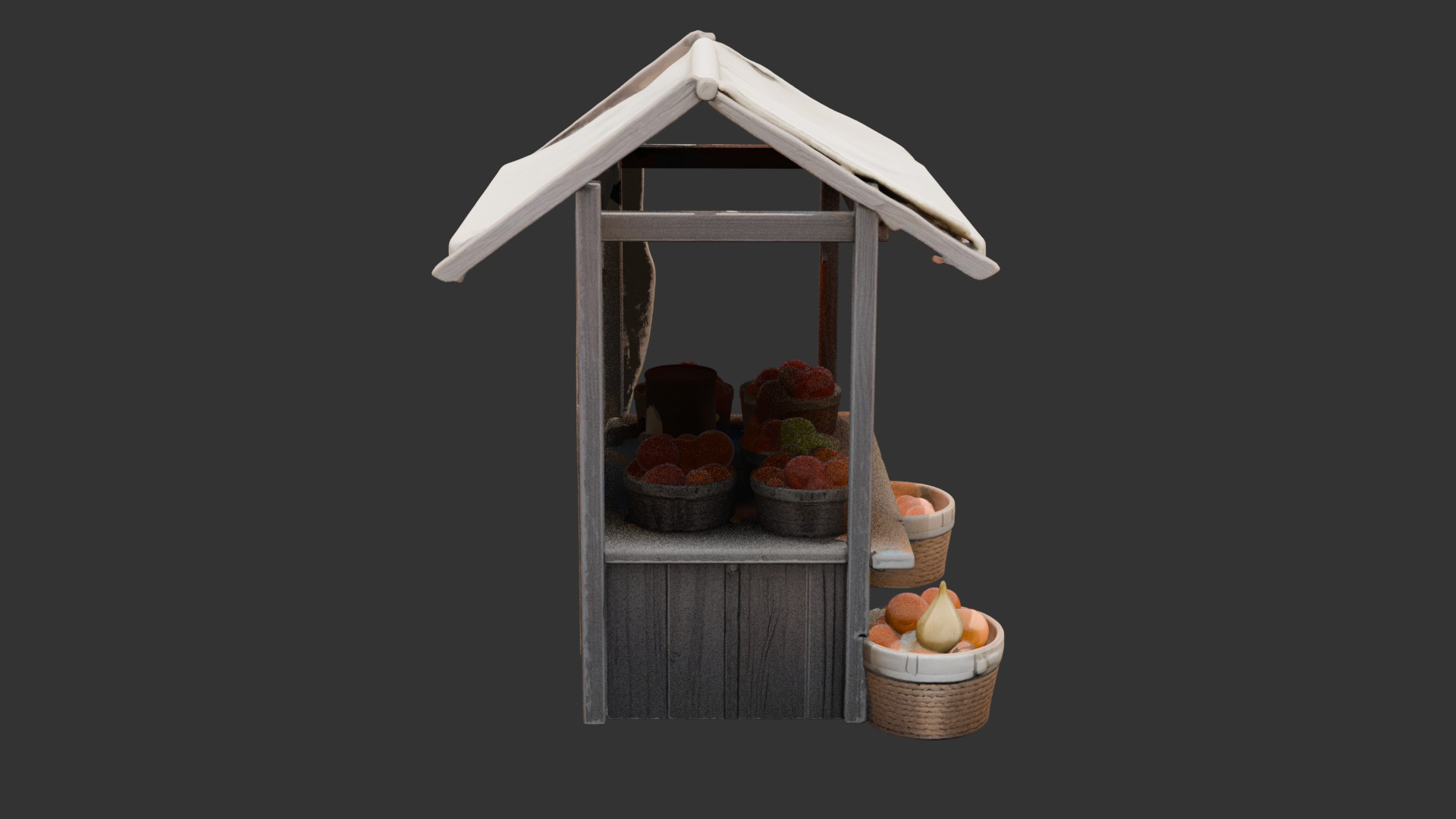 Medieval Market Stall Filled with Fresh Fruit Low-poly 3D model_1
