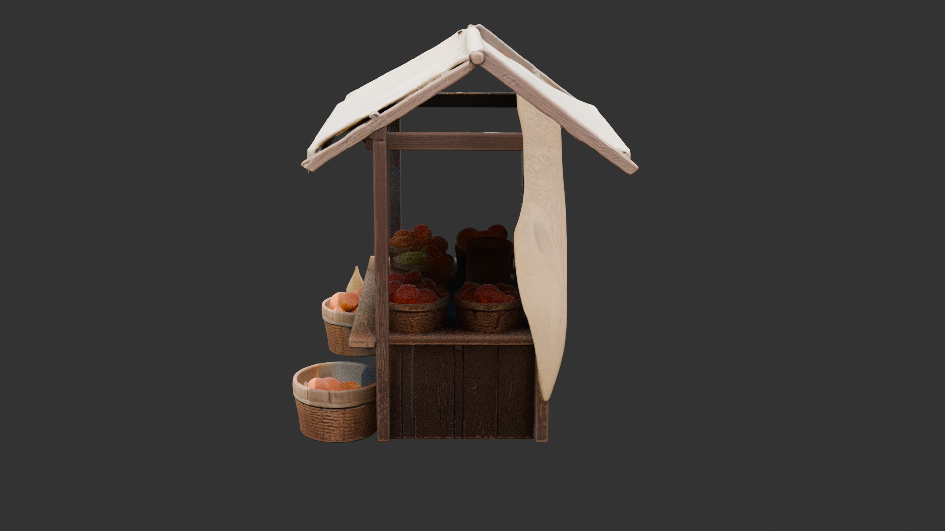 Medieval Market Stall Filled with Fresh Fruit Low-poly 3D model_5