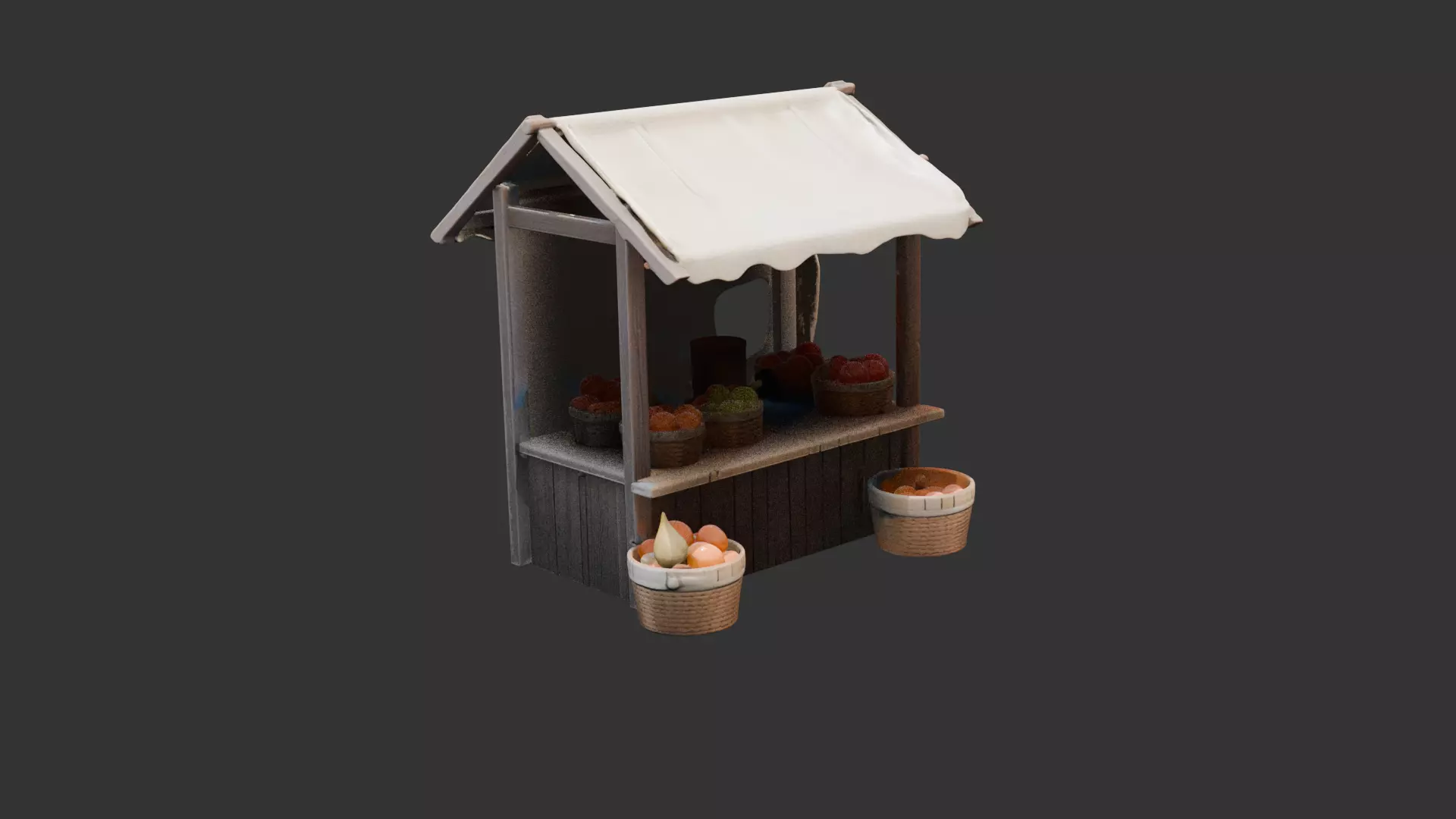 Medieval Market Stall Filled with Fresh Fruit Low-poly 3D model_0