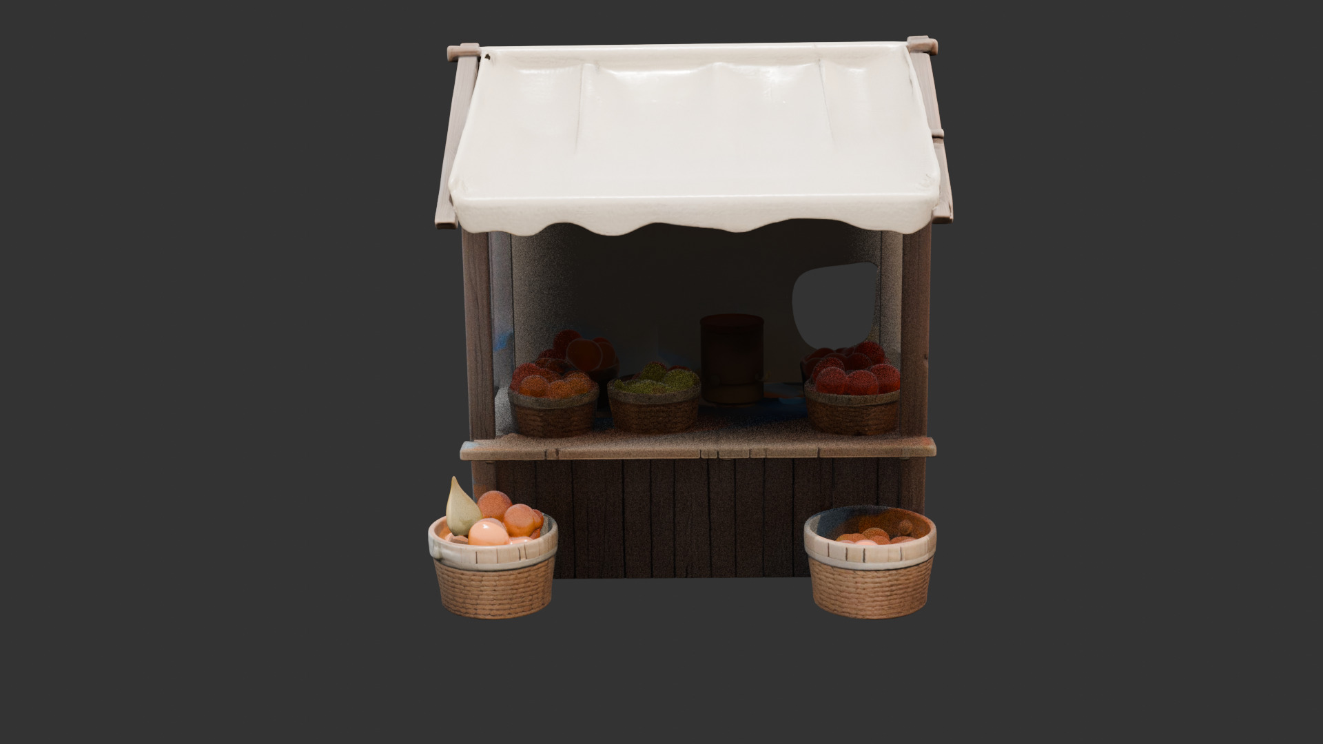 Medieval Market Stall Filled with Fresh Fruit Low-poly 3D model_7
