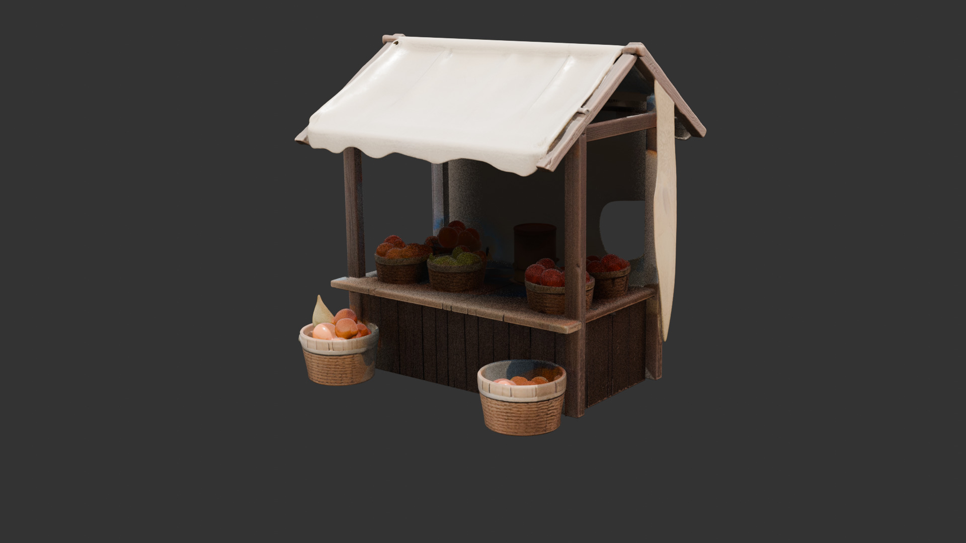 Medieval Market Stall Filled with Fresh Fruit Low-poly 3D model_6