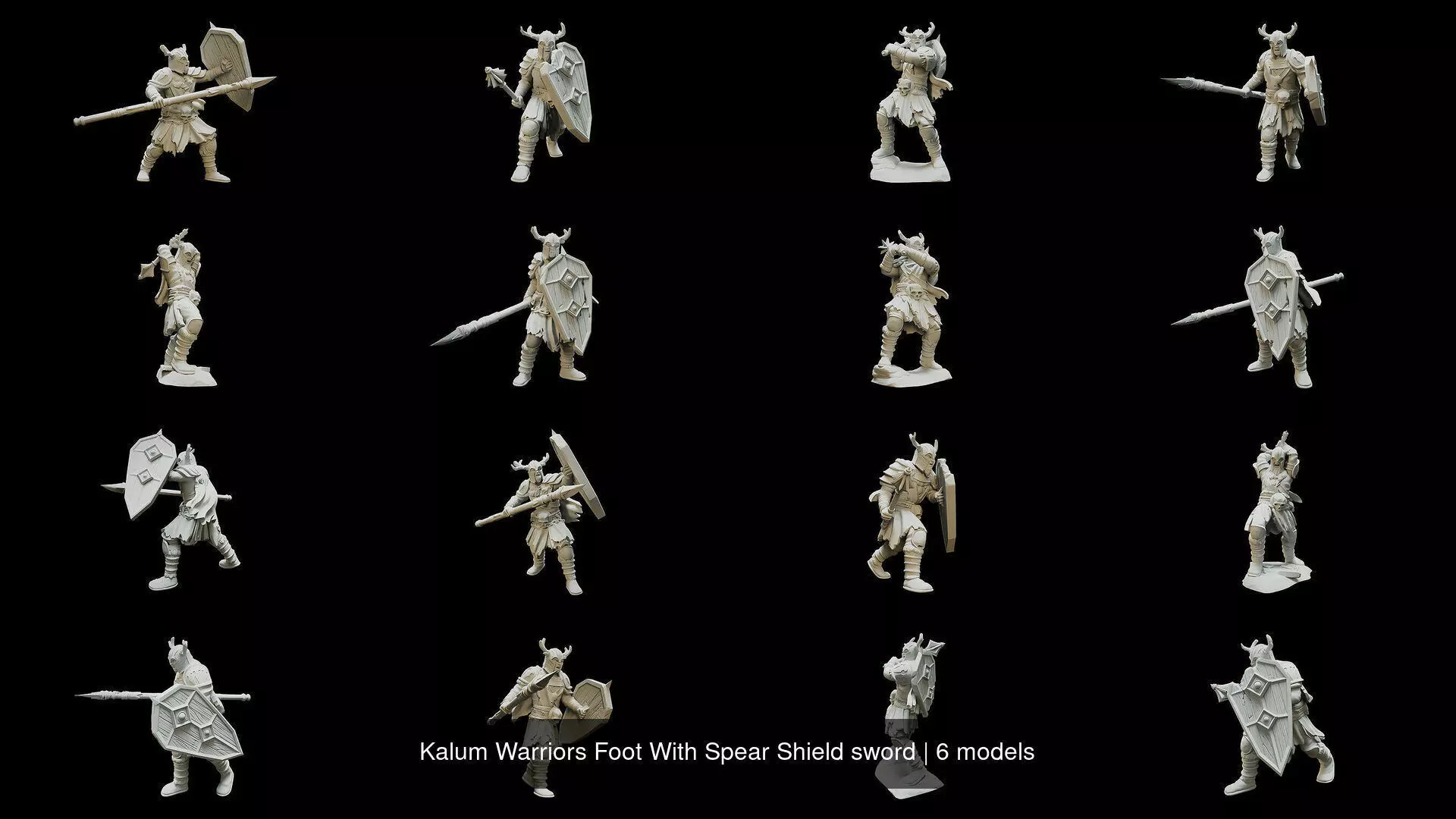 Kalum Warriors Foot With Spear Shield sword 3D Model Collection_1