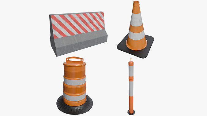 Traffic Barrier Set Low-poly 3D model