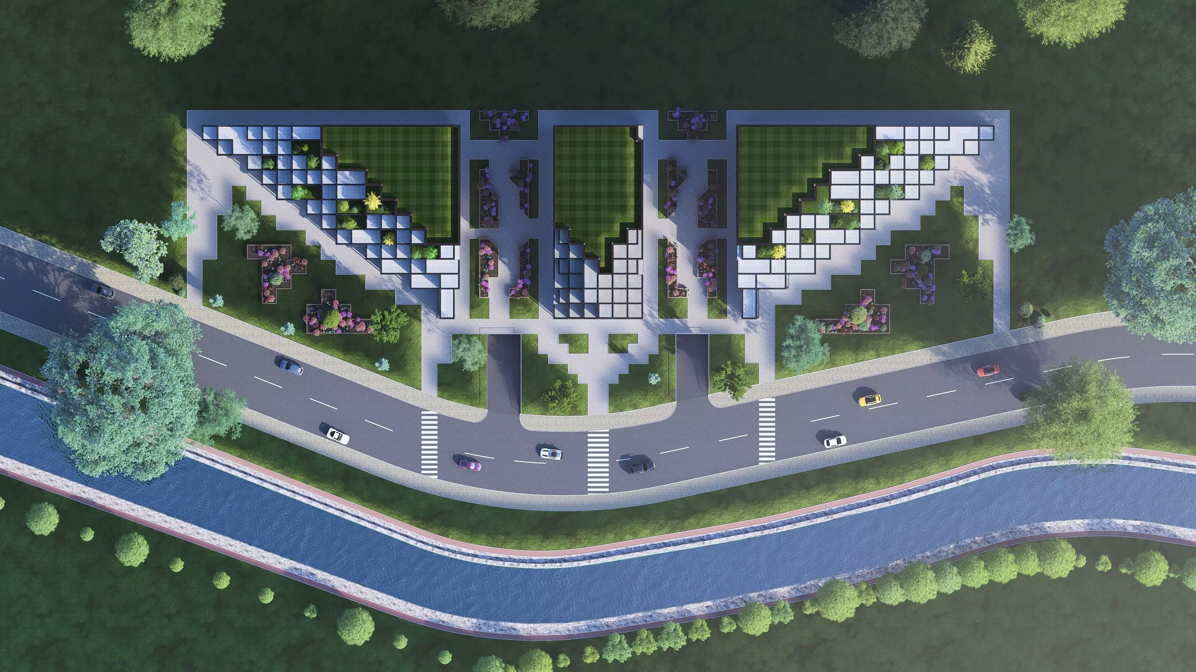 Pixelated Residential Complex Low-poly 3D model_7