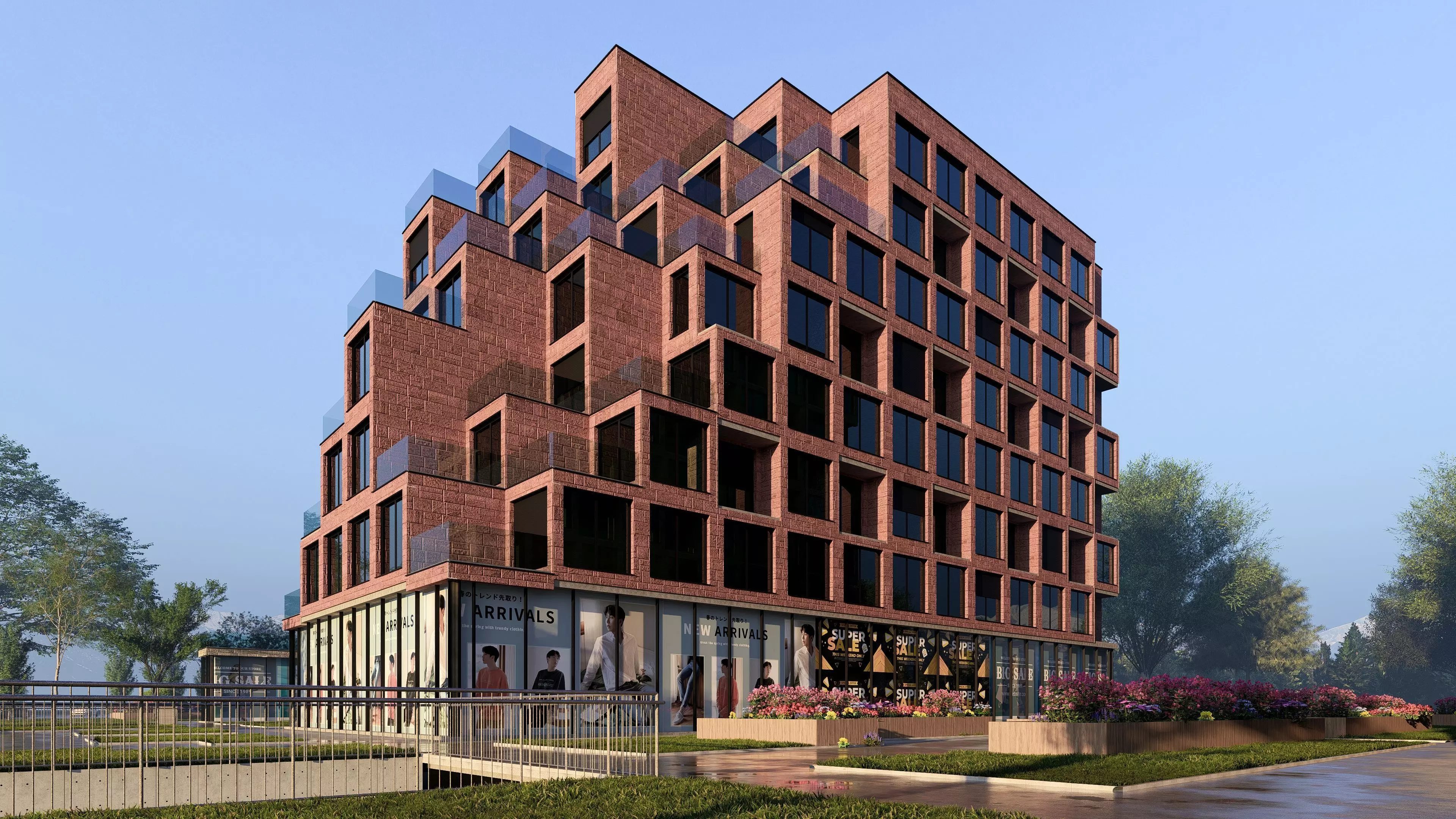 Pixelated Residential Complex Low-poly 3D model_8