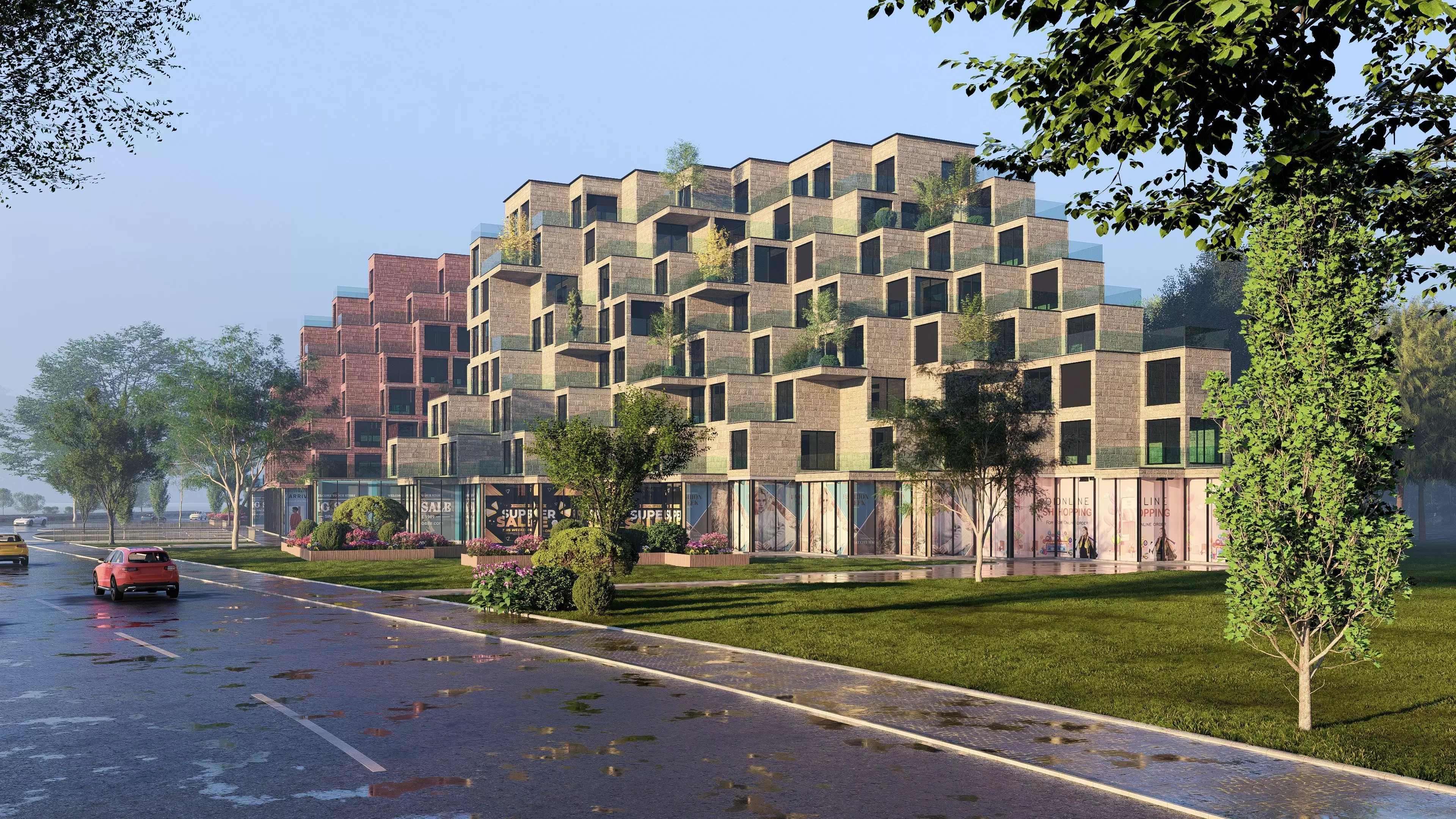 Pixelated Residential Complex Low-poly 3D model_6