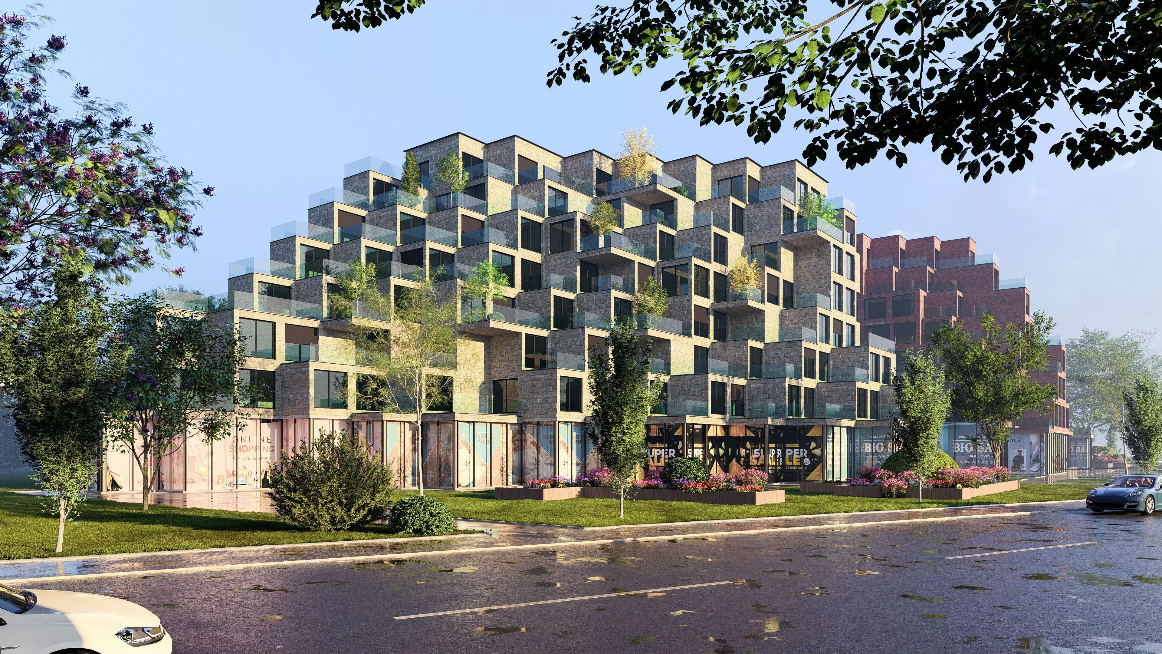 Pixelated Residential Complex Low-poly 3D model_9