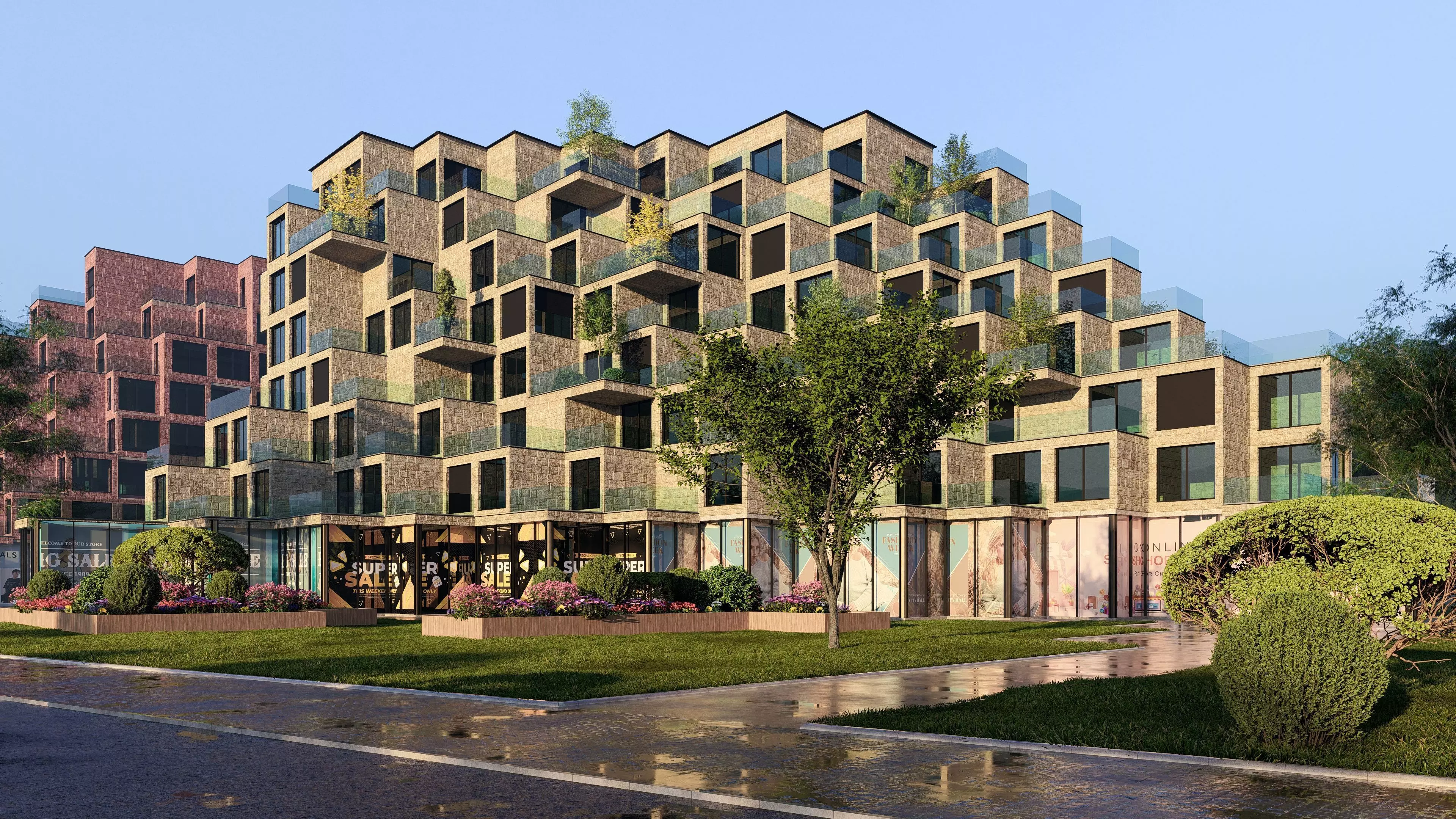 Pixelated Residential Complex Low-poly 3D model_1