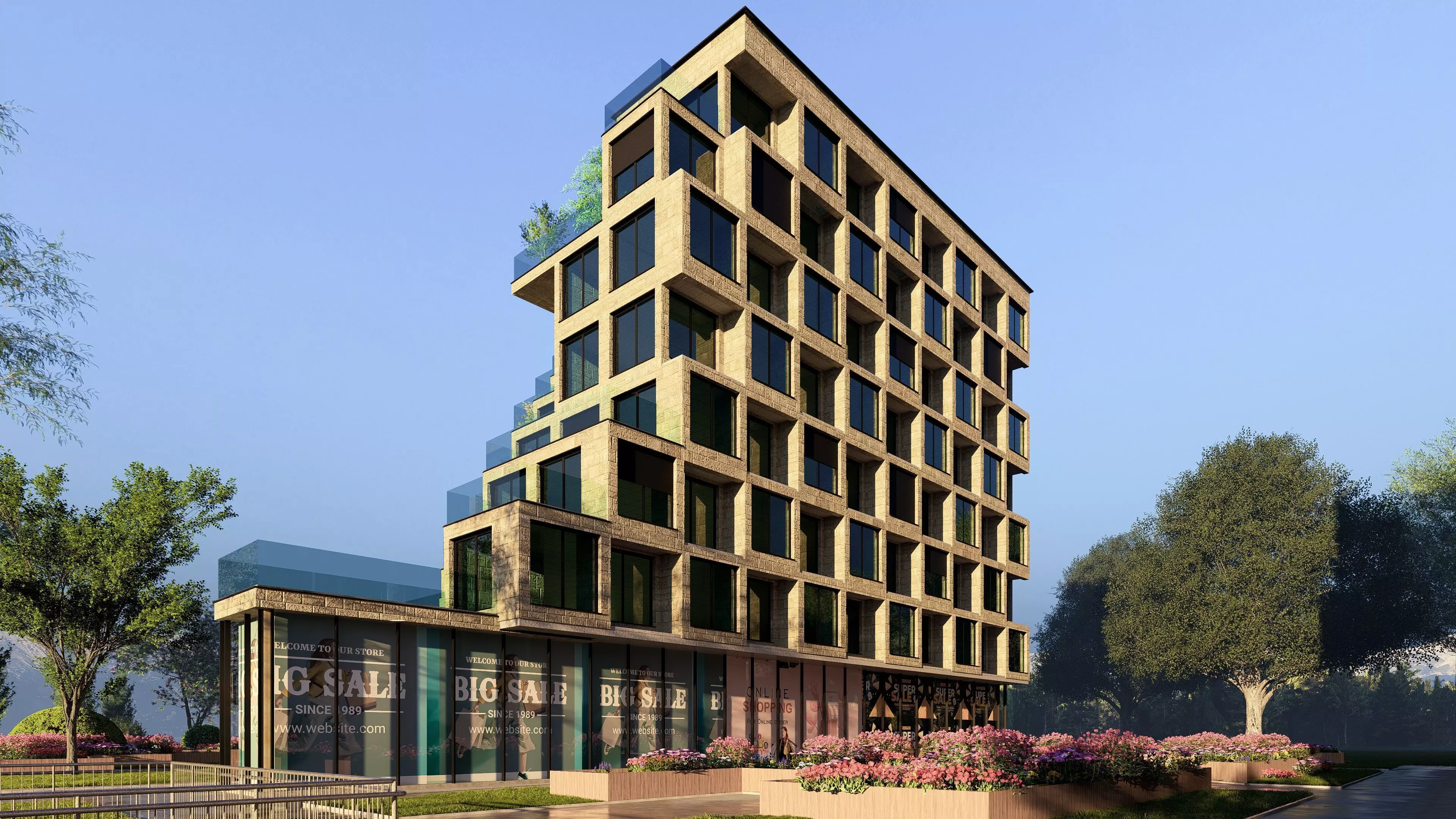 Pixelated Residential Complex Low-poly 3D model_4