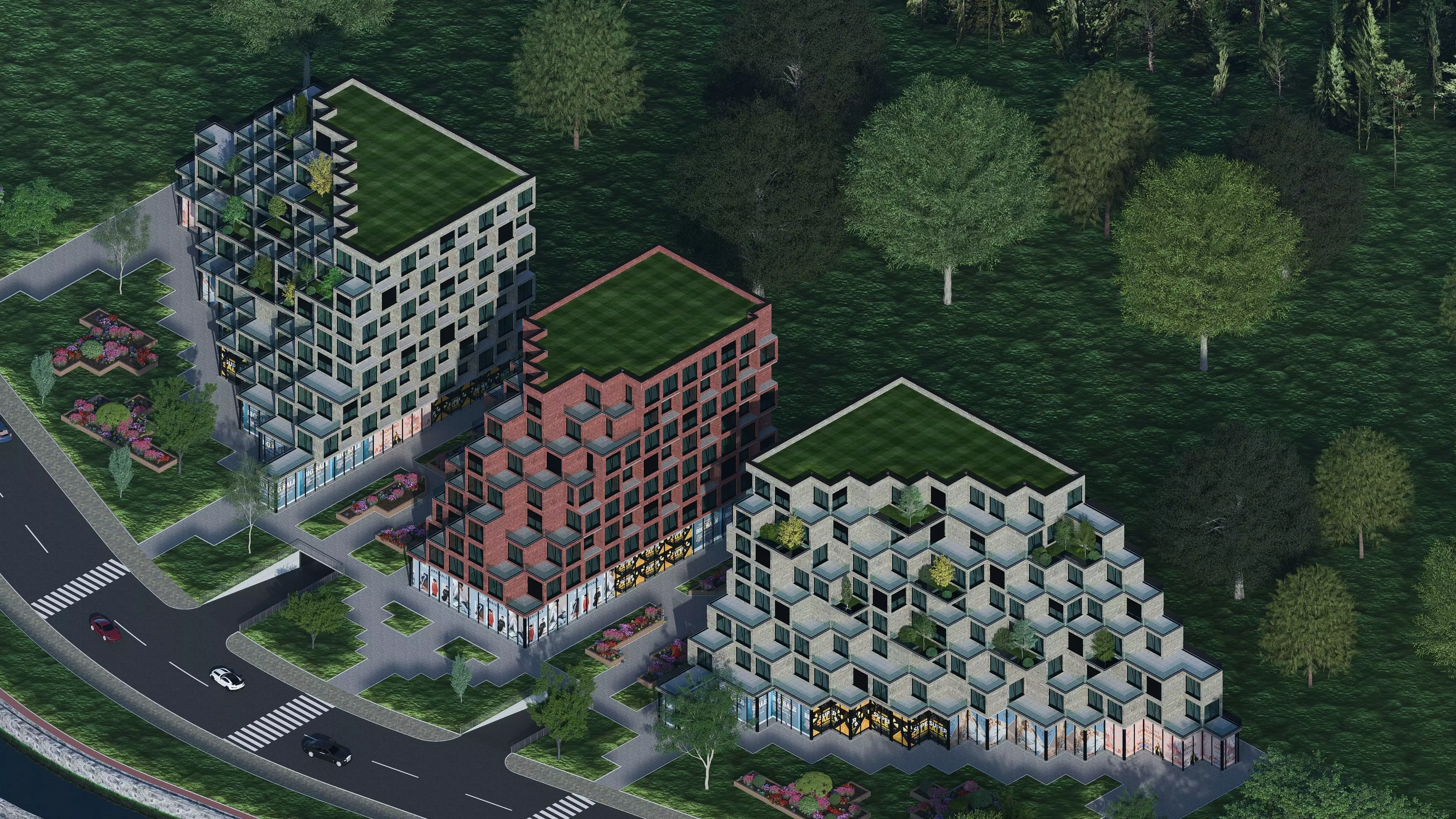 Pixelated Residential Complex Low-poly 3D model_10
