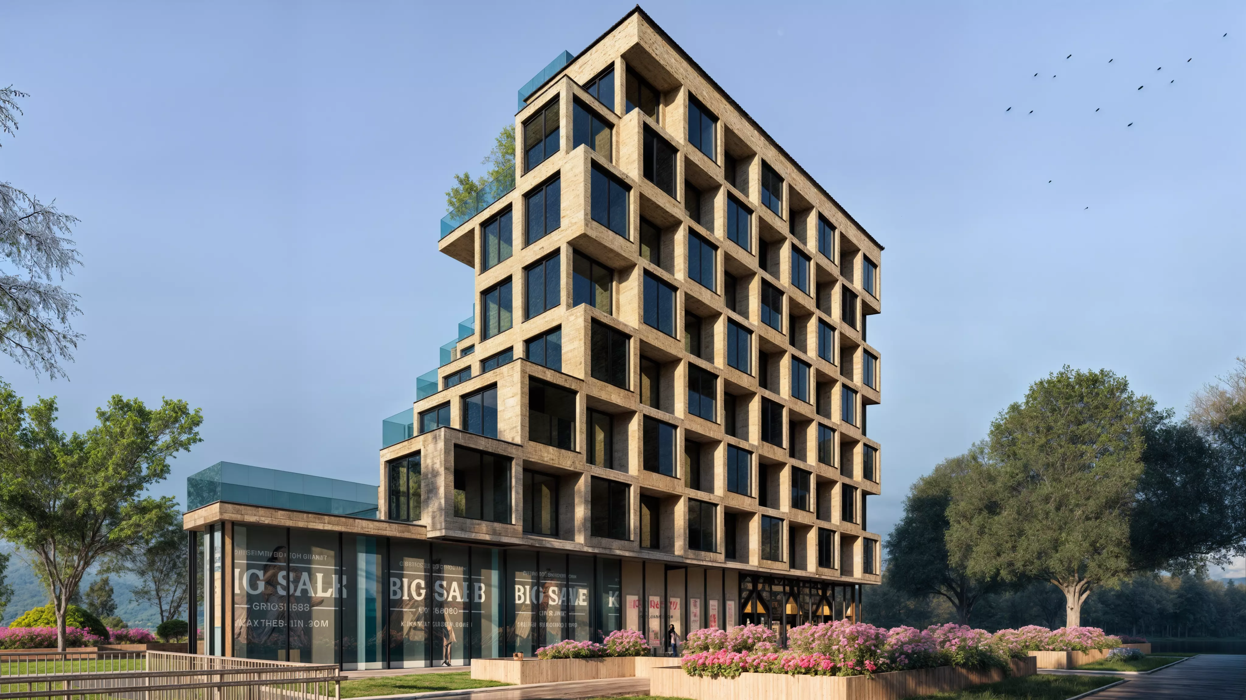 Pixelated Residential Complex Low-poly 3D model_0