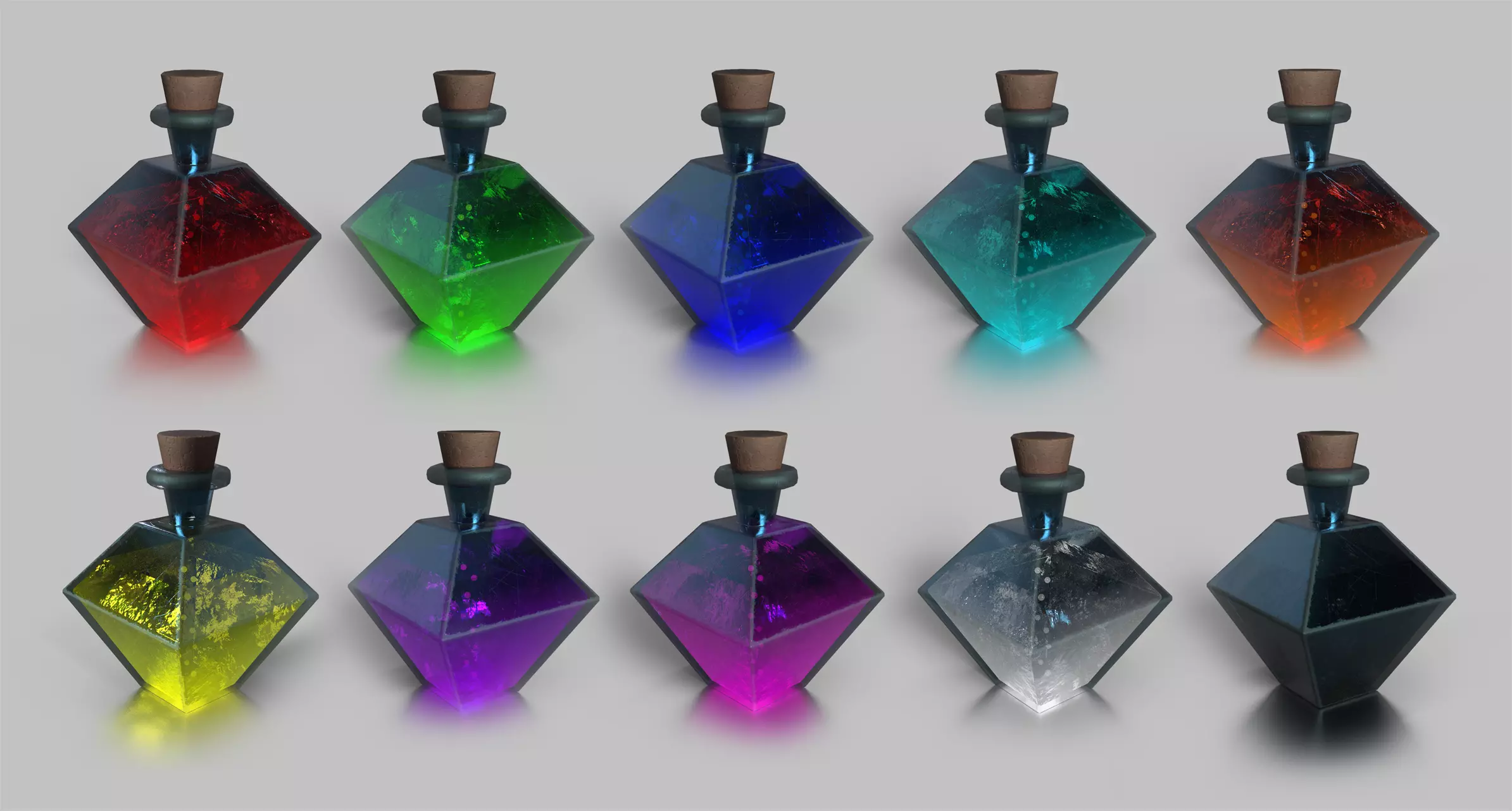 10 Magic Potion Bottles Stylize Fantasy RPG Asset Pack Low-poly 3D model_0