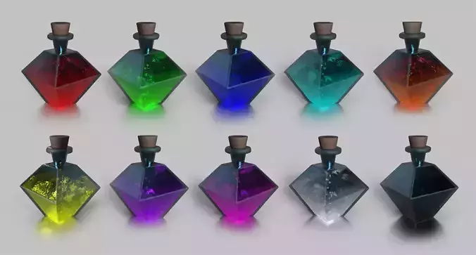 10 Magic Potion Bottles Stylize Fantasy RPG Asset Pack