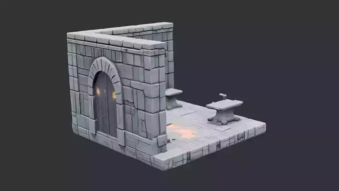 Dwarven Forge with Glowing Lava and Tools