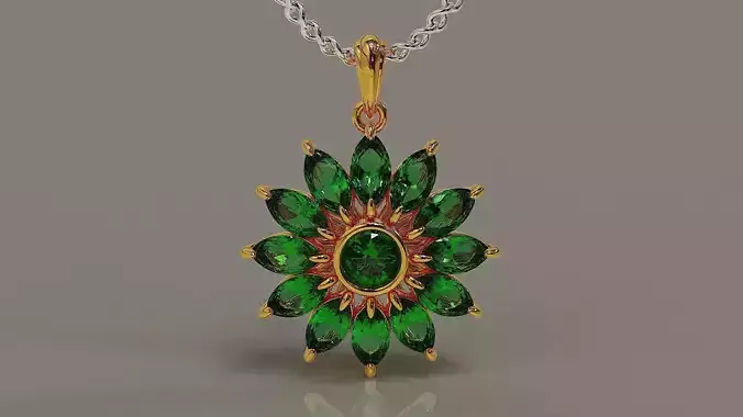 Cluster set round and marquise shape diamond flower pendant