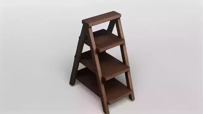Rustic Wooden Ladder Shelf 3D Model