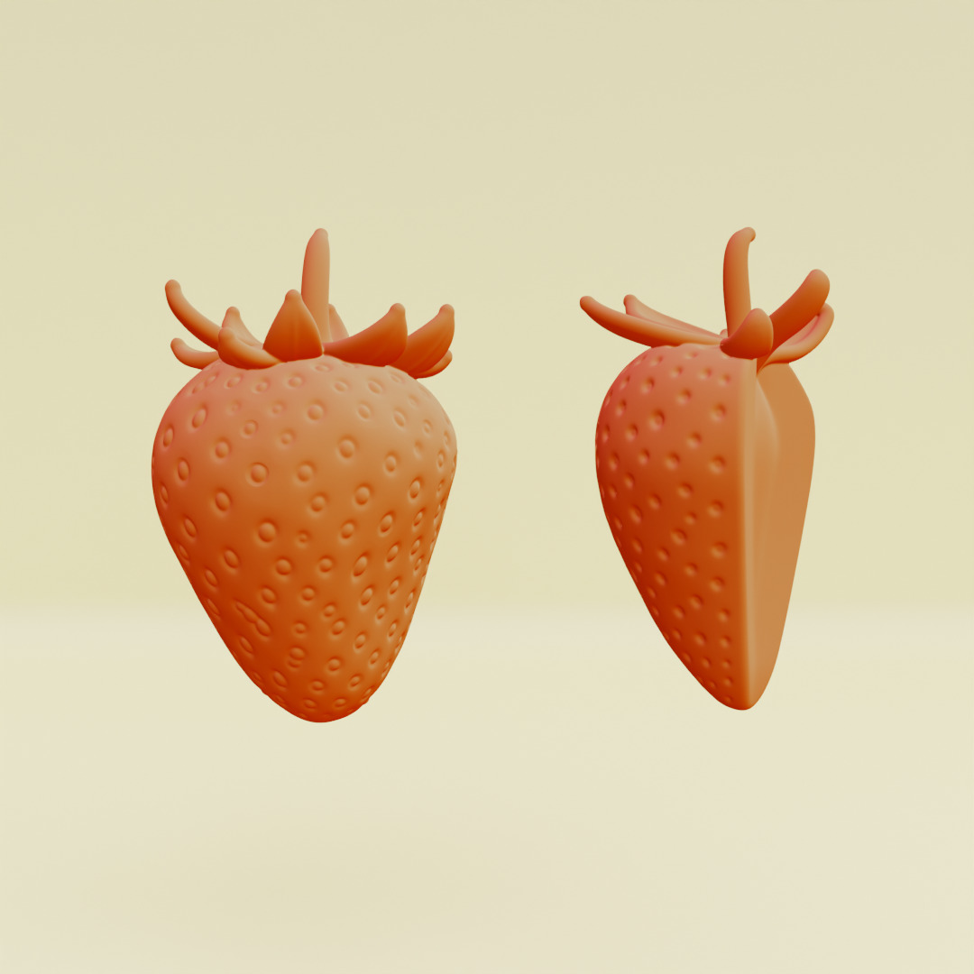 Strawberry Whole and Half strawberries Printable 3D print model_4