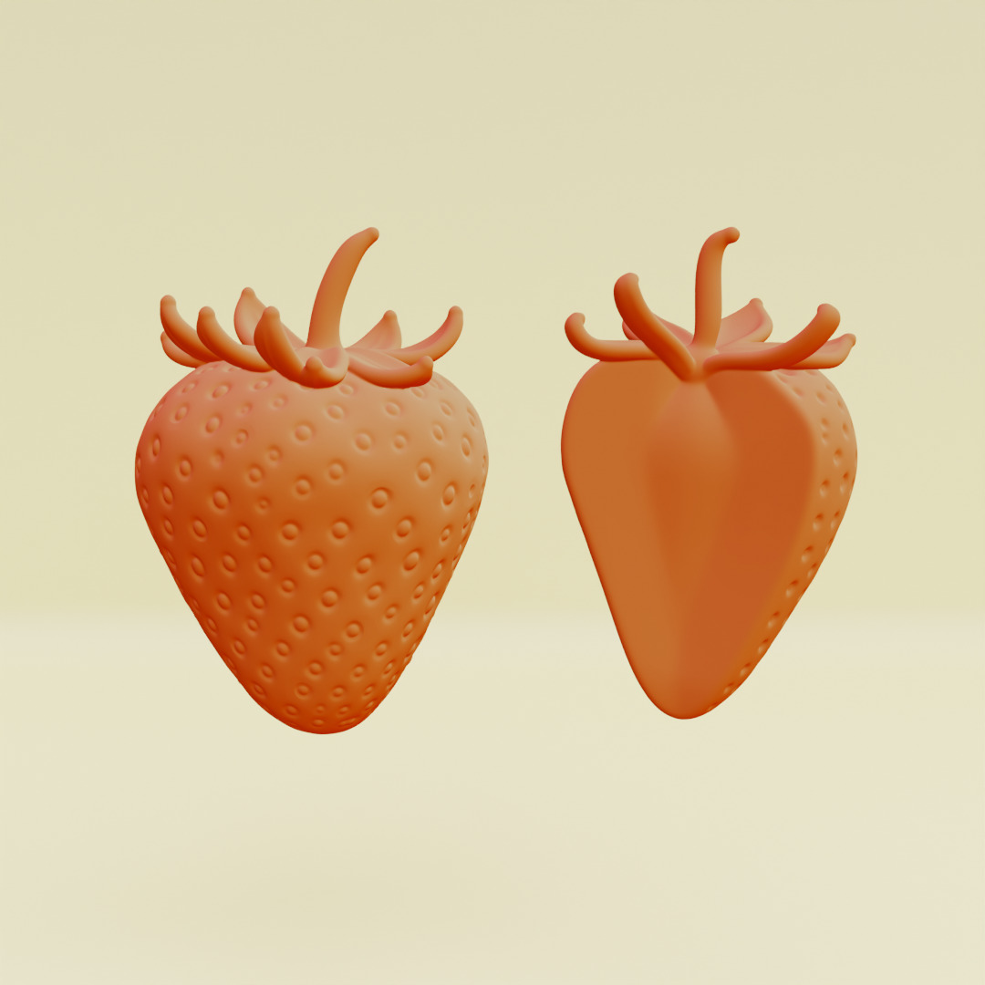 Strawberry Whole and Half strawberries Printable 3D print model_1