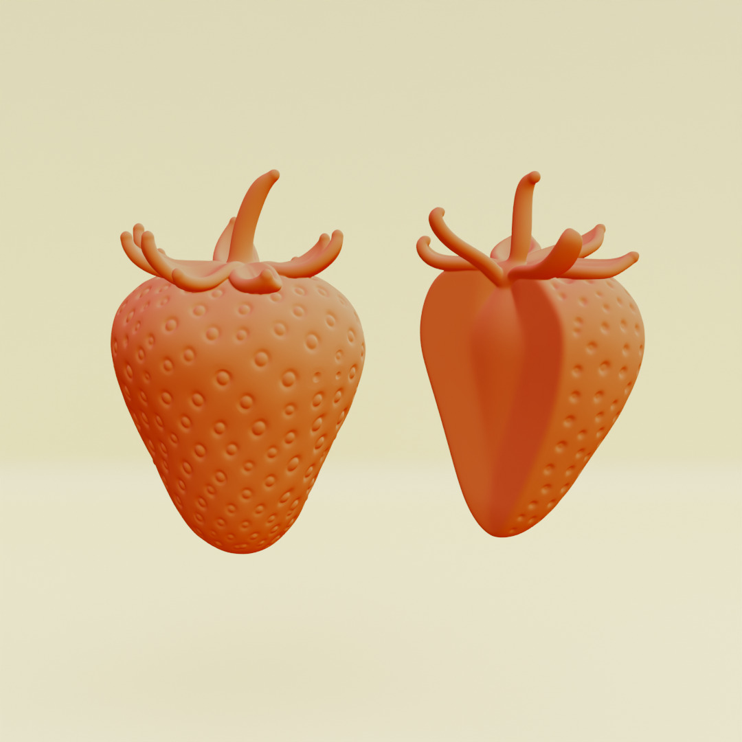 Strawberry Whole and Half strawberries Printable 3D print model_2
