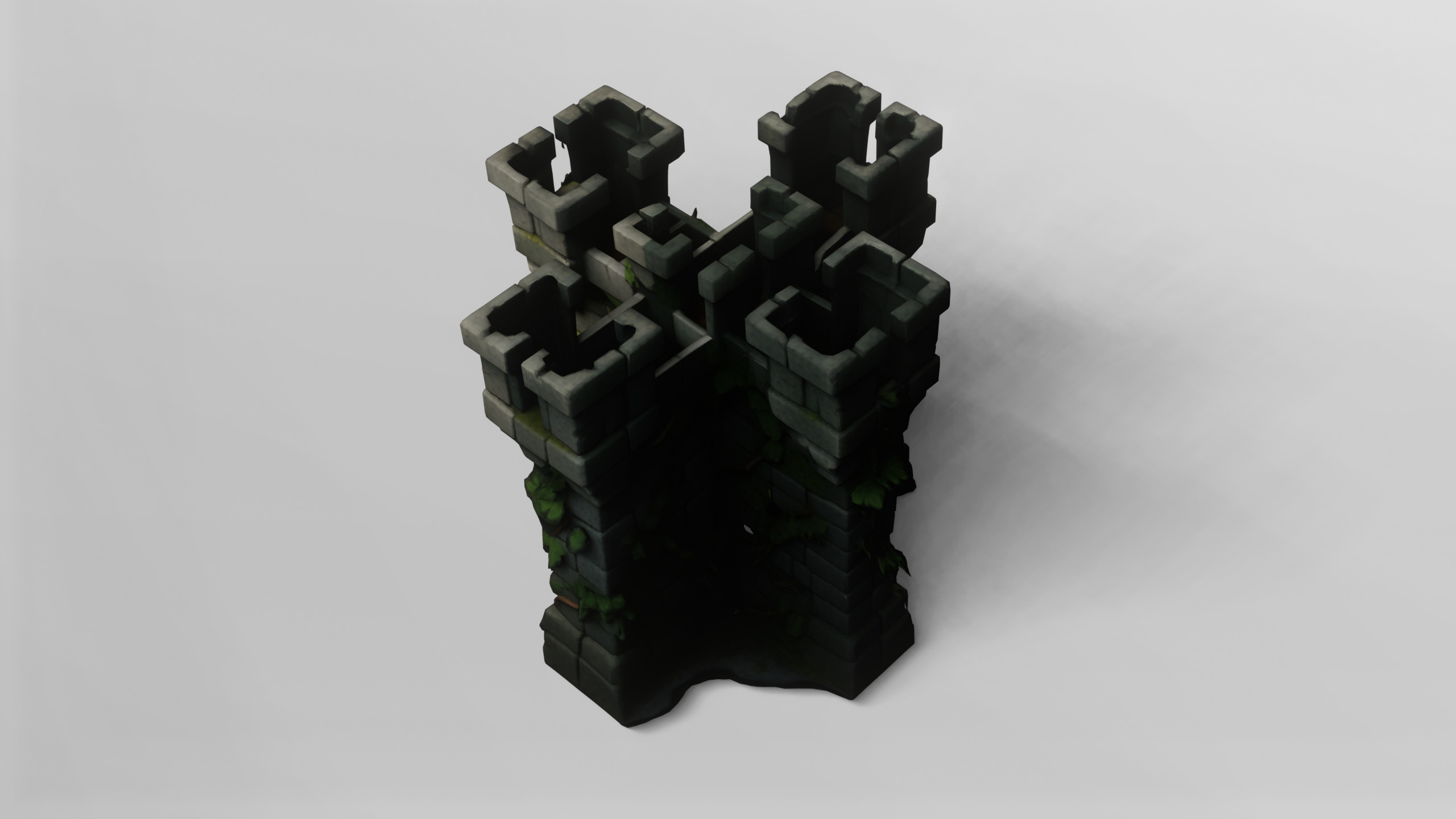 Medieval Stone Castle Wall with Ivy 3D model_4