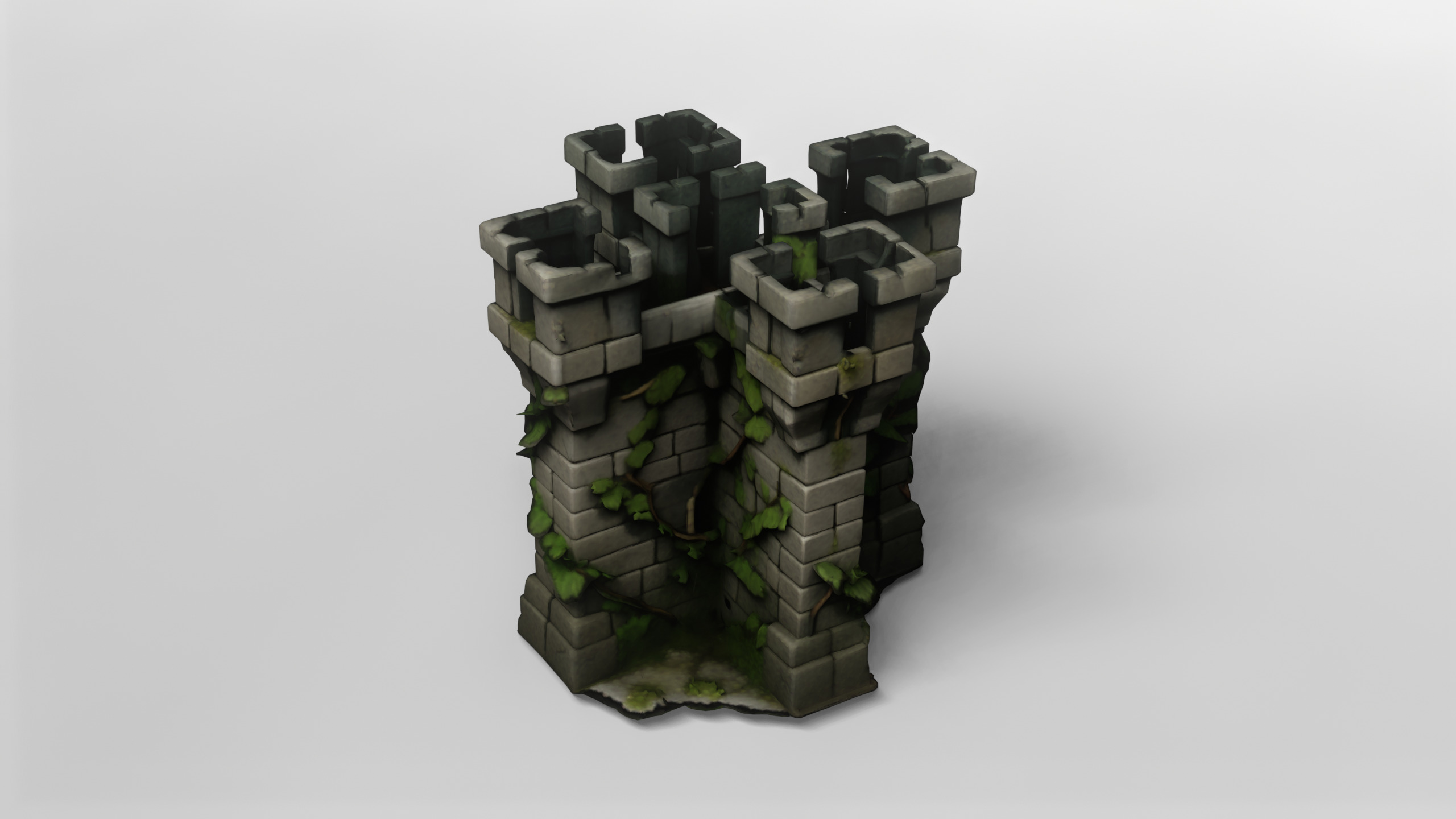 Medieval Stone Castle Wall with Ivy 3D model_2