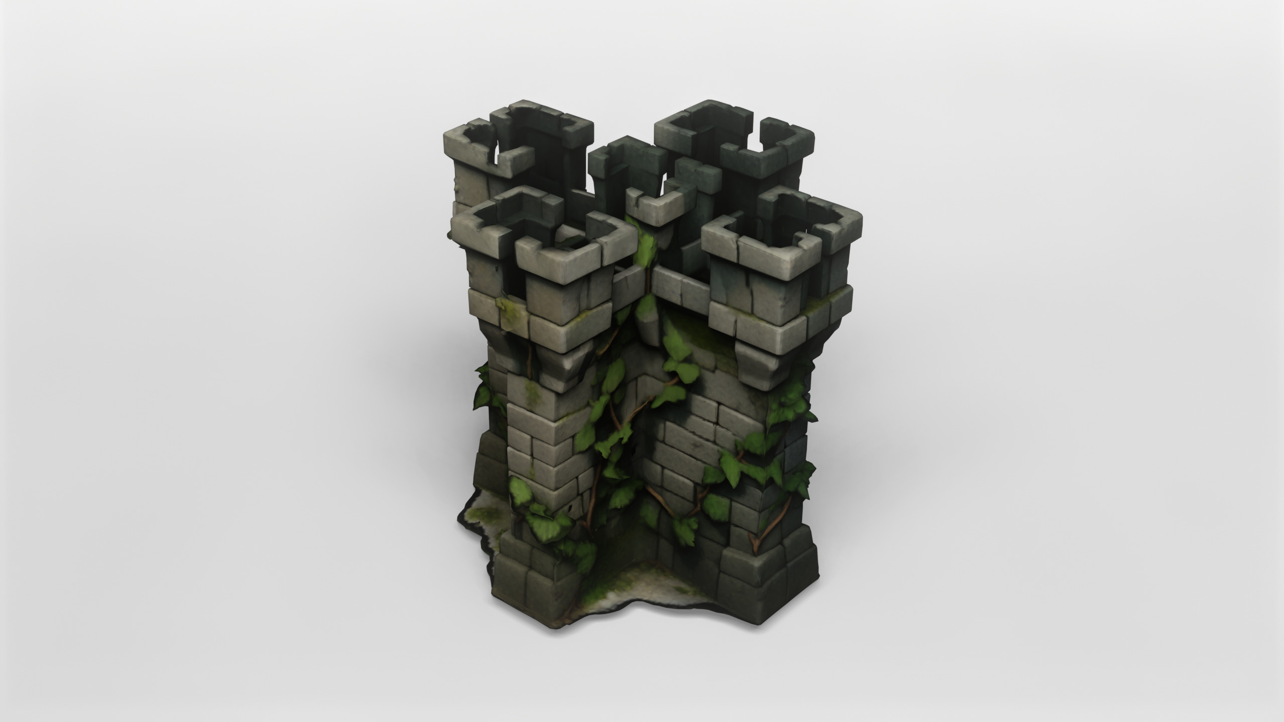 Medieval Stone Castle Wall with Ivy 3D model_1