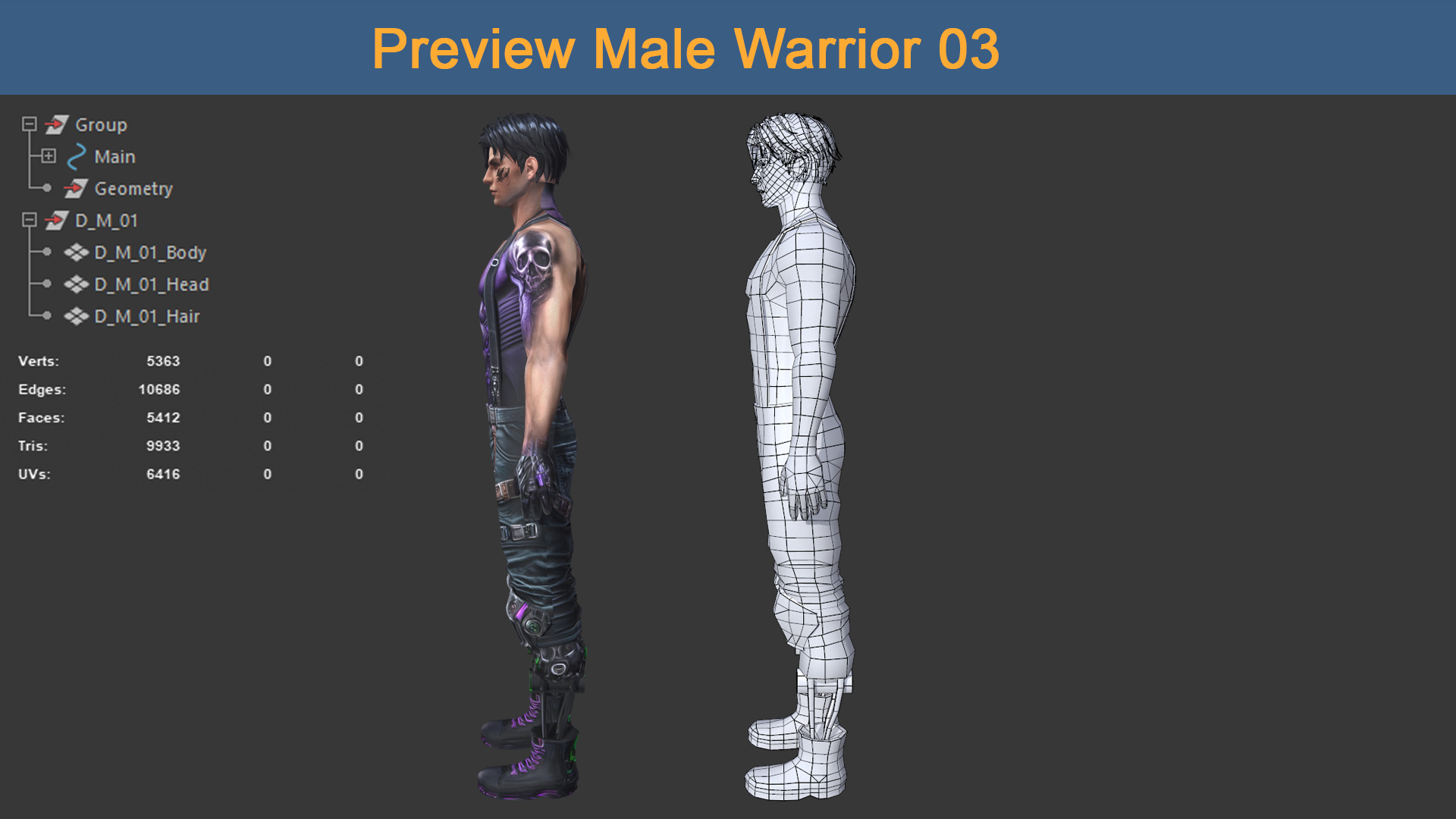 Character Male Warriors 03 - Ready for game Low-poly 3D model_7