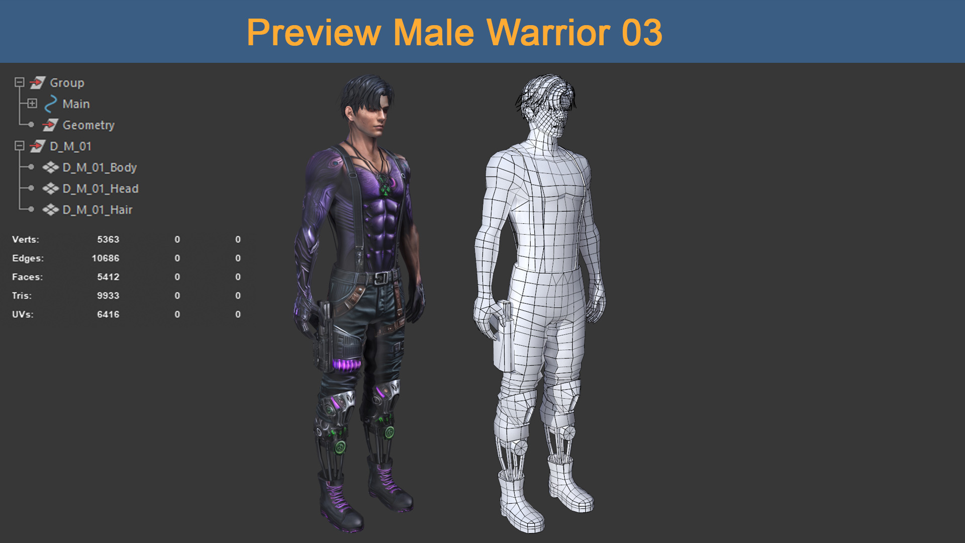 Character Male Warriors 03 - Ready for game Low-poly 3D model_4