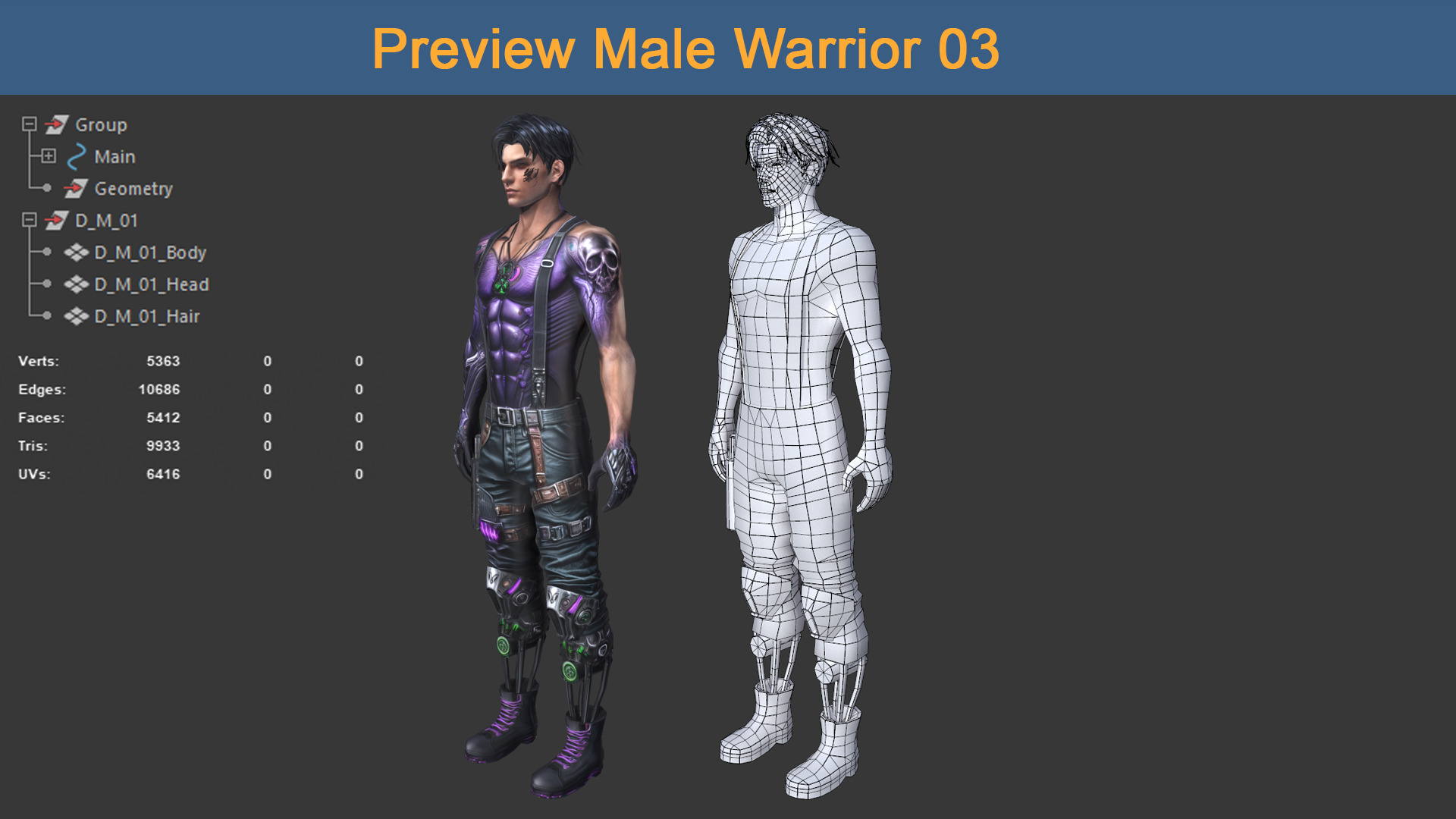 Character Male Warriors 03 - Ready for game Low-poly 3D model_8