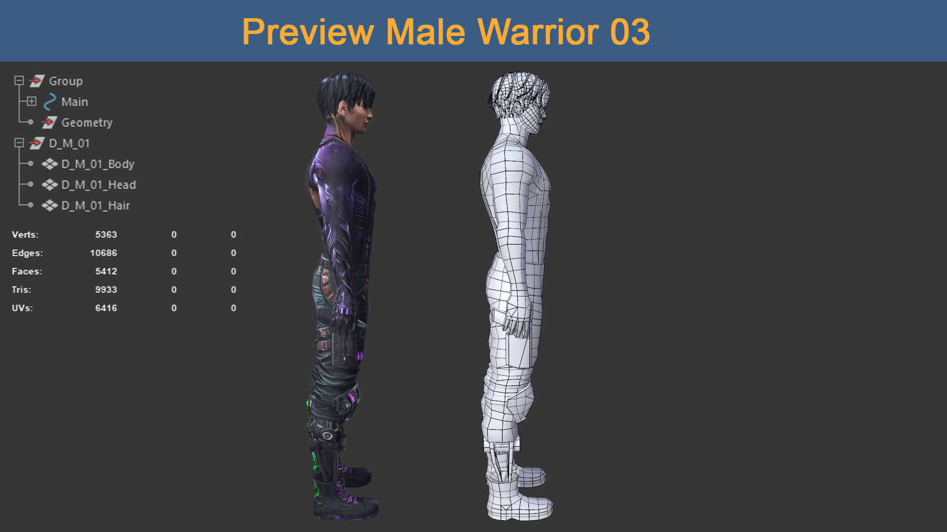 Character Male Warriors 03 - Ready for game Low-poly 3D model_5