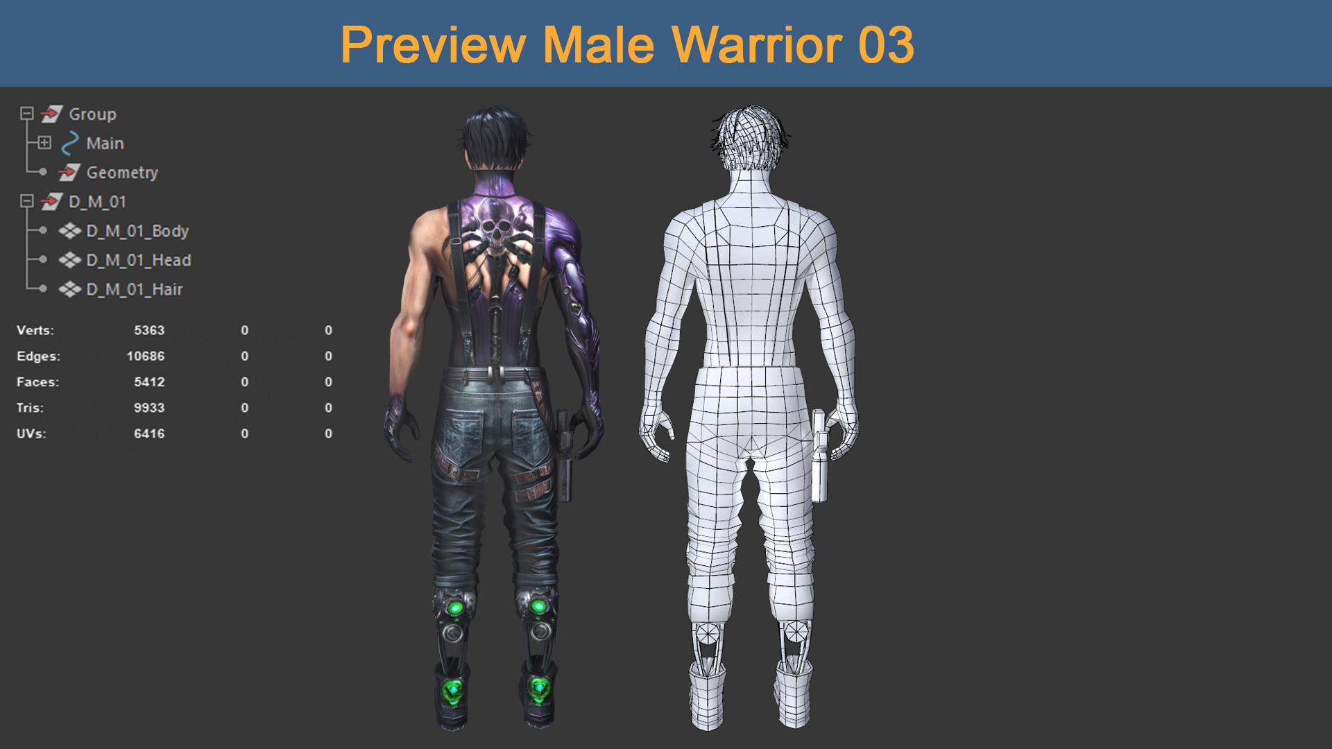 Character Male Warriors 03 - Ready for game Low-poly 3D model_6