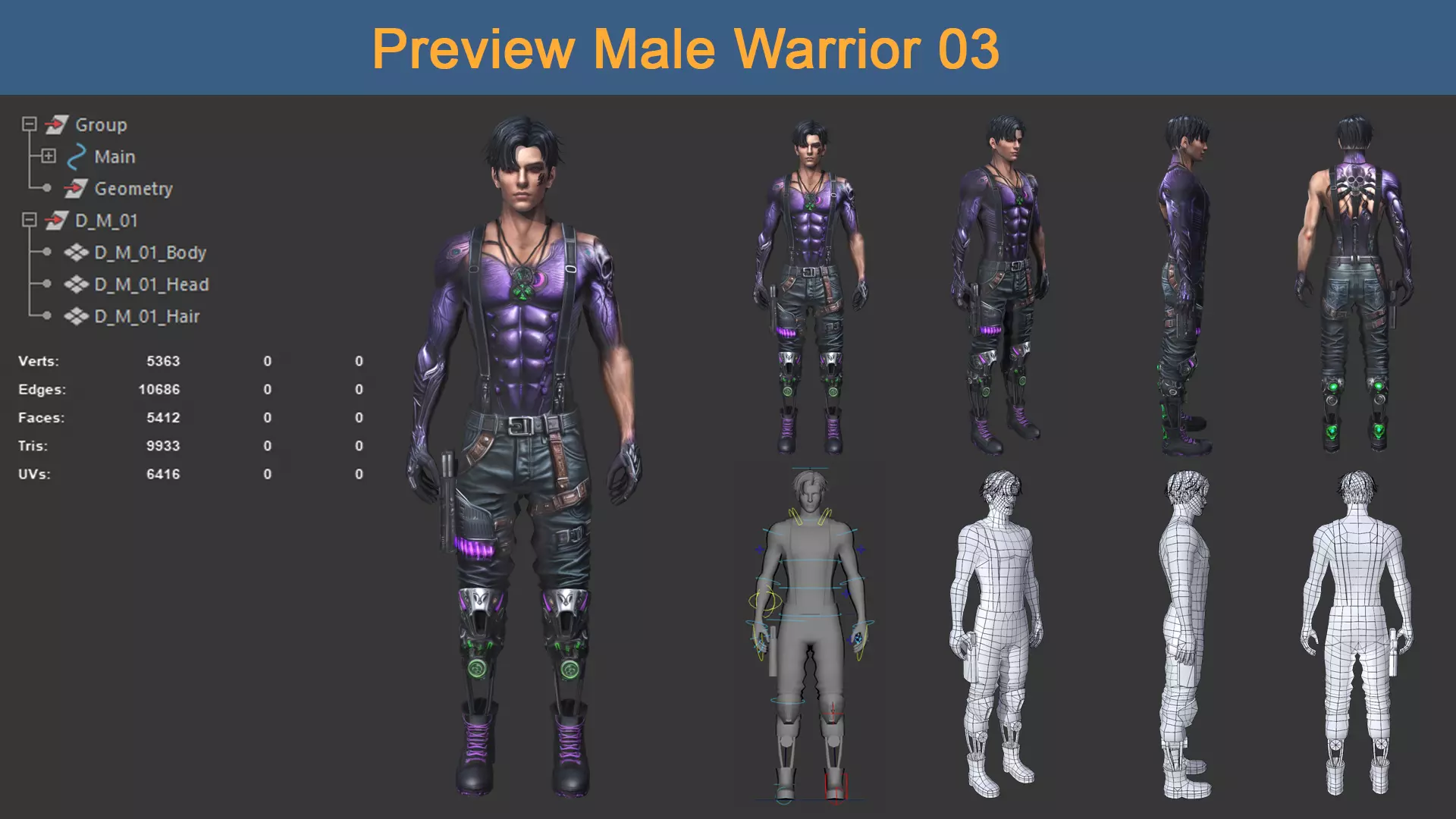 Character Male Warriors 03 - Ready for game Low-poly 3D model_0