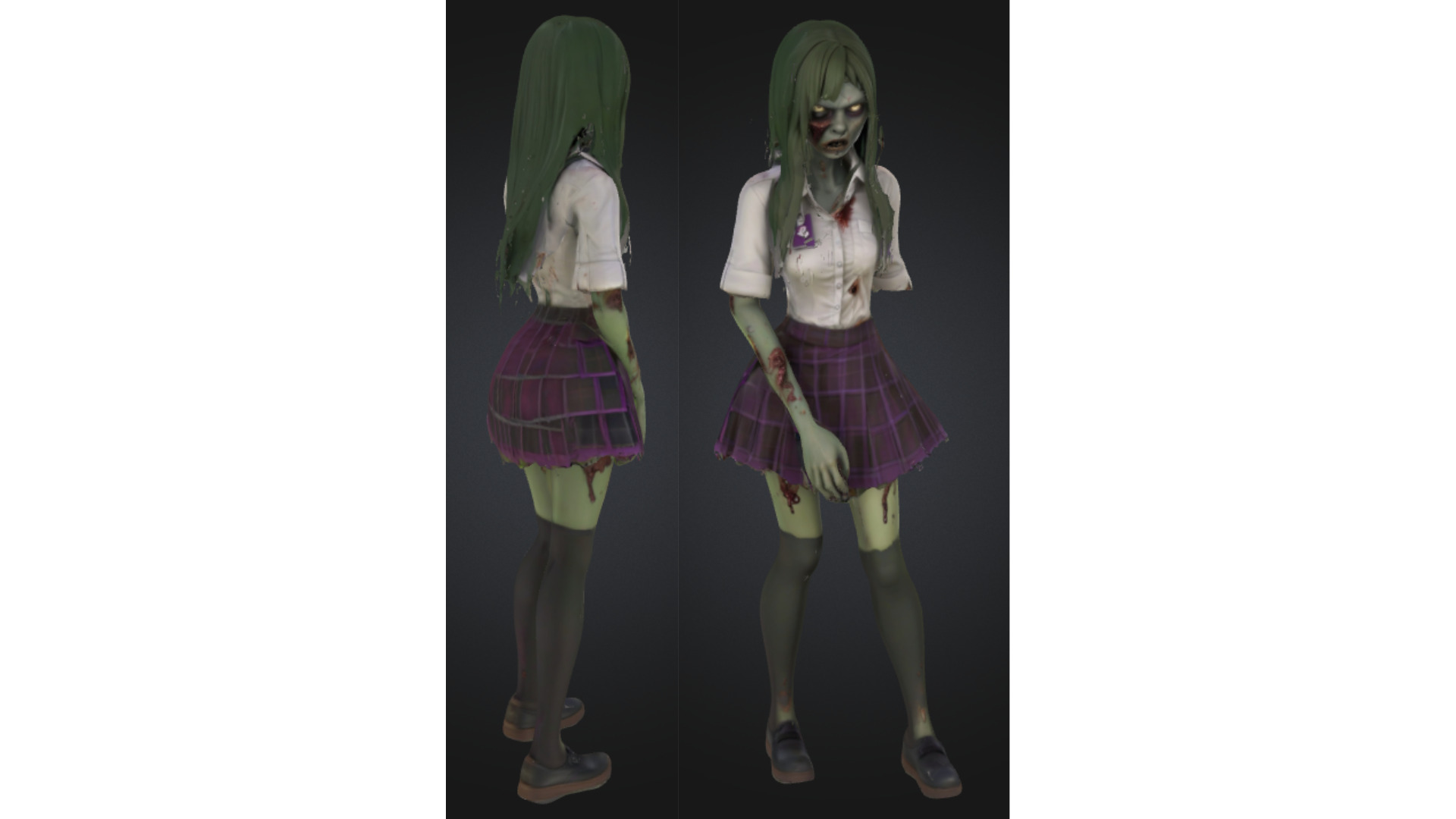 Stylized Zombie Japanese Schoolgirl Low-poly 3D model_2
