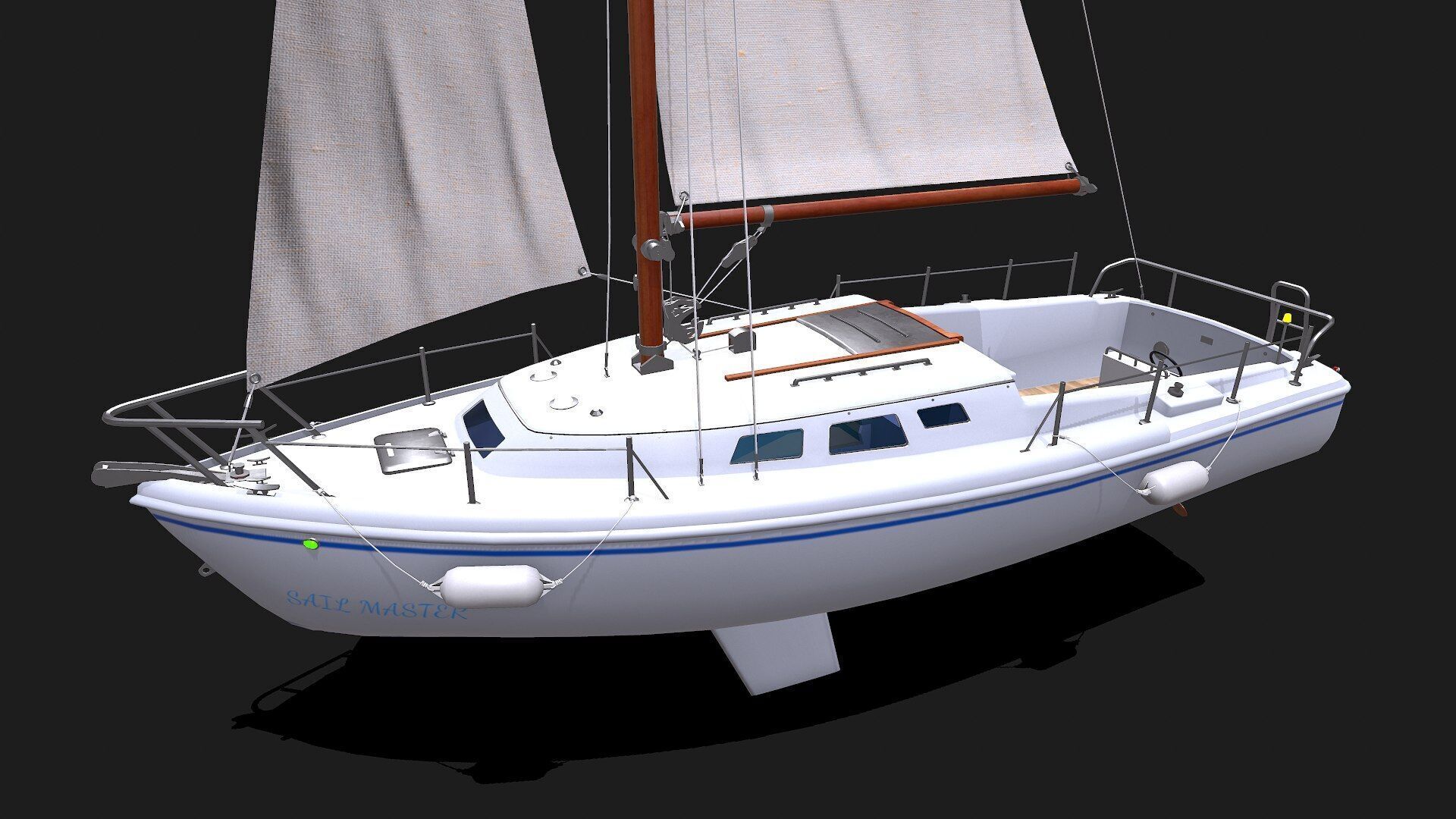 Sailing Yacht with Interior Low-poly PBR Low-poly 3D model_2