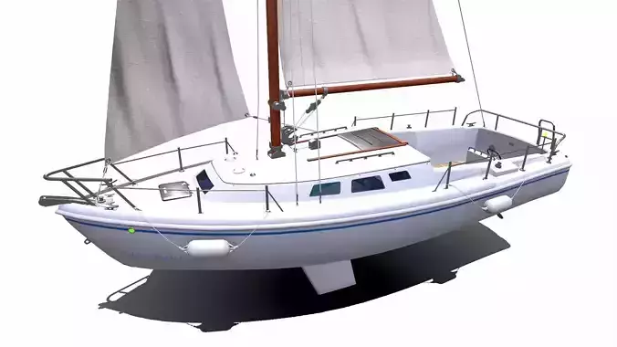 Sailing Yacht with Interior Low-poly PBR