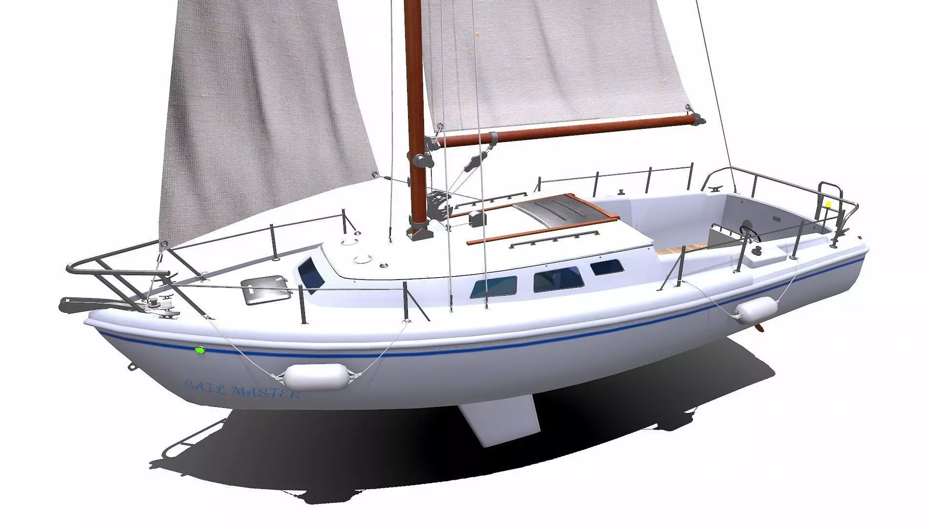 Sailing Yacht with Interior Low-poly PBR Low-poly 3D model_0