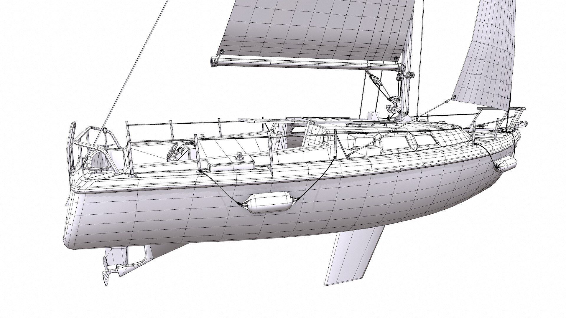 Sailing Yacht with Interior Low-poly PBR Low-poly 3D model_25