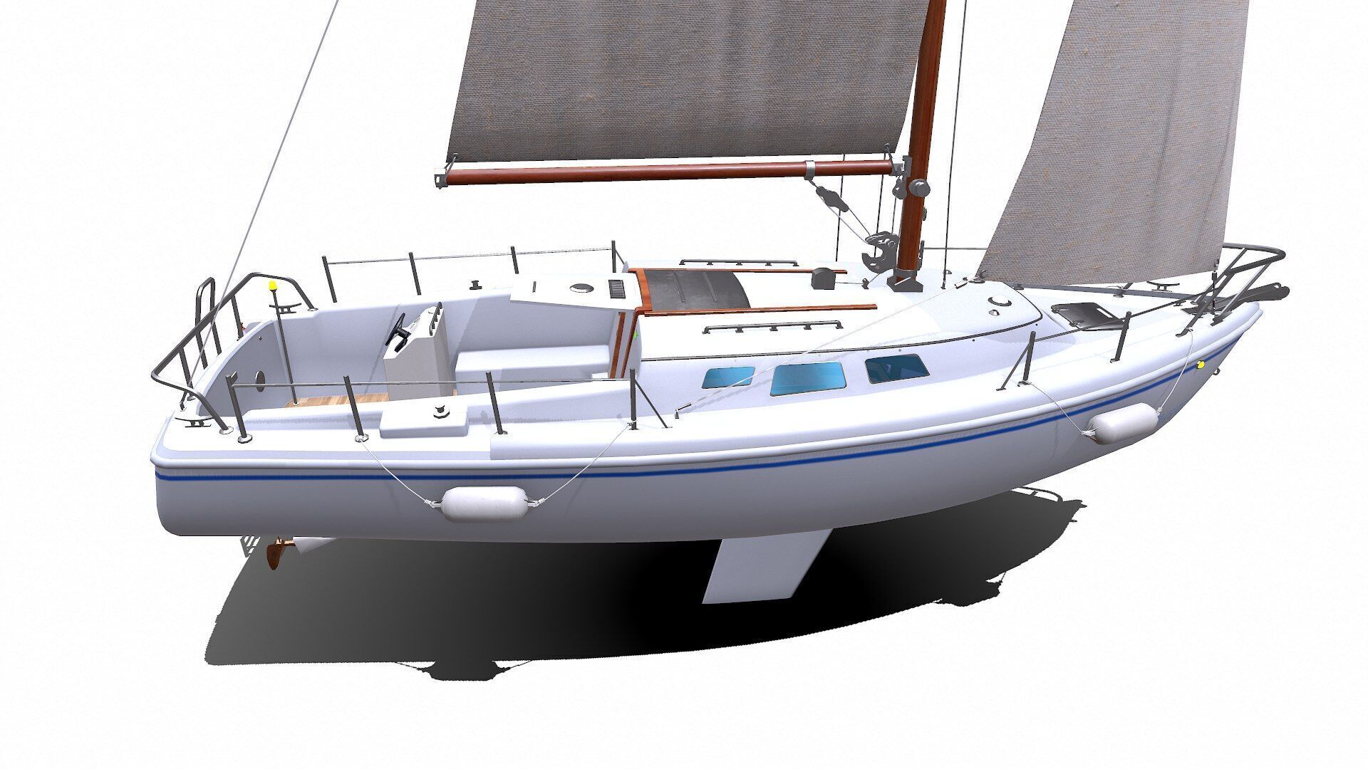 Sailing Yacht with Interior Low-poly PBR Low-poly 3D model_10