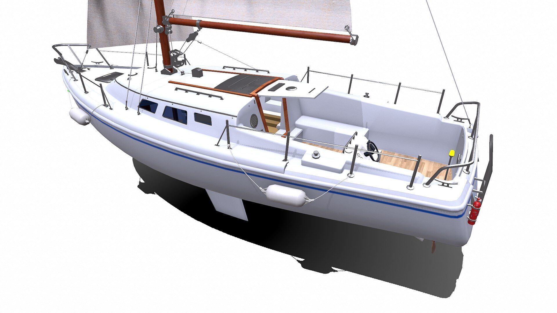 Sailing Yacht with Interior Low-poly PBR Low-poly 3D model_4